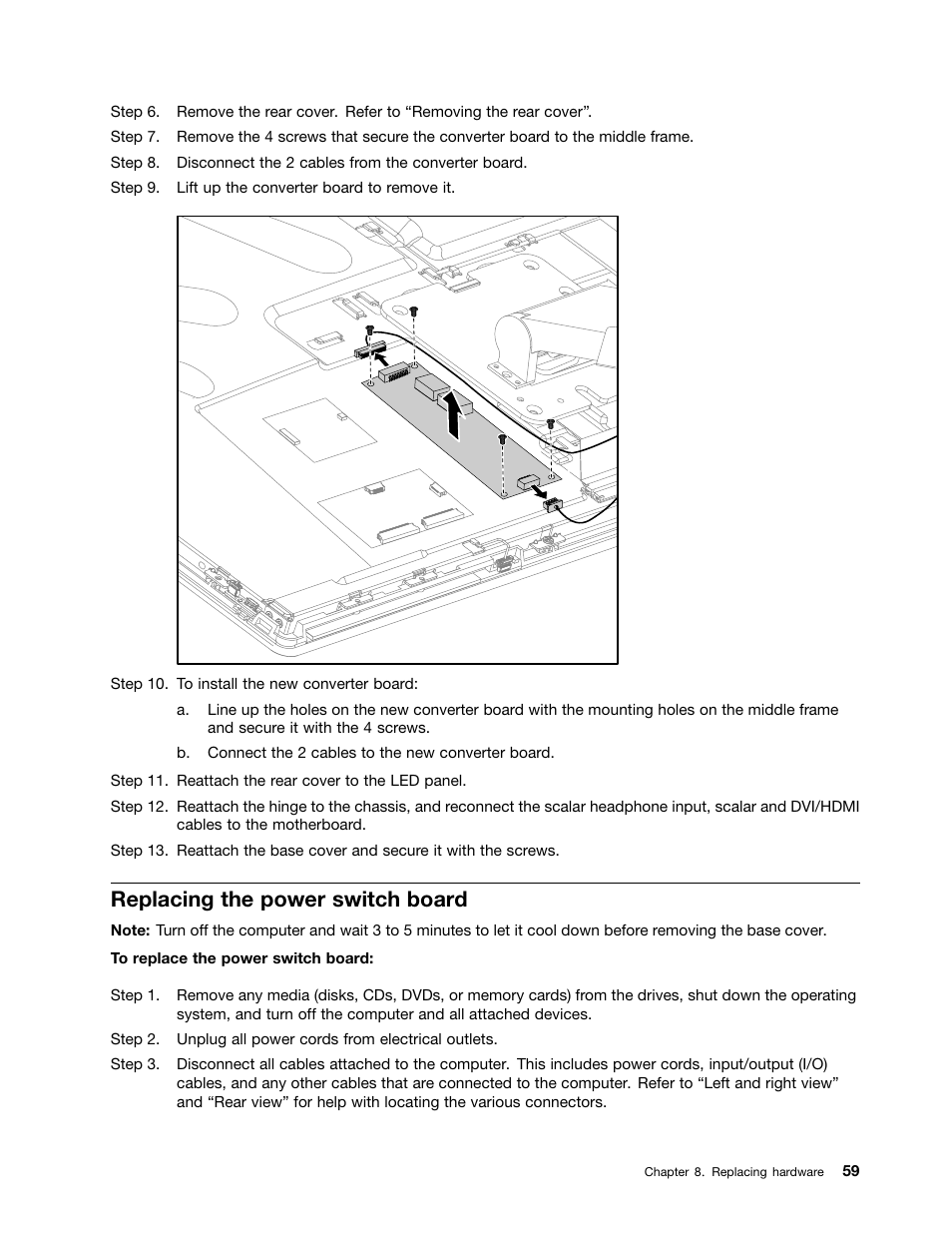 Replacing the power switch board | Lenovo IdeaCentre A530 User Manual | Page 65 / 73