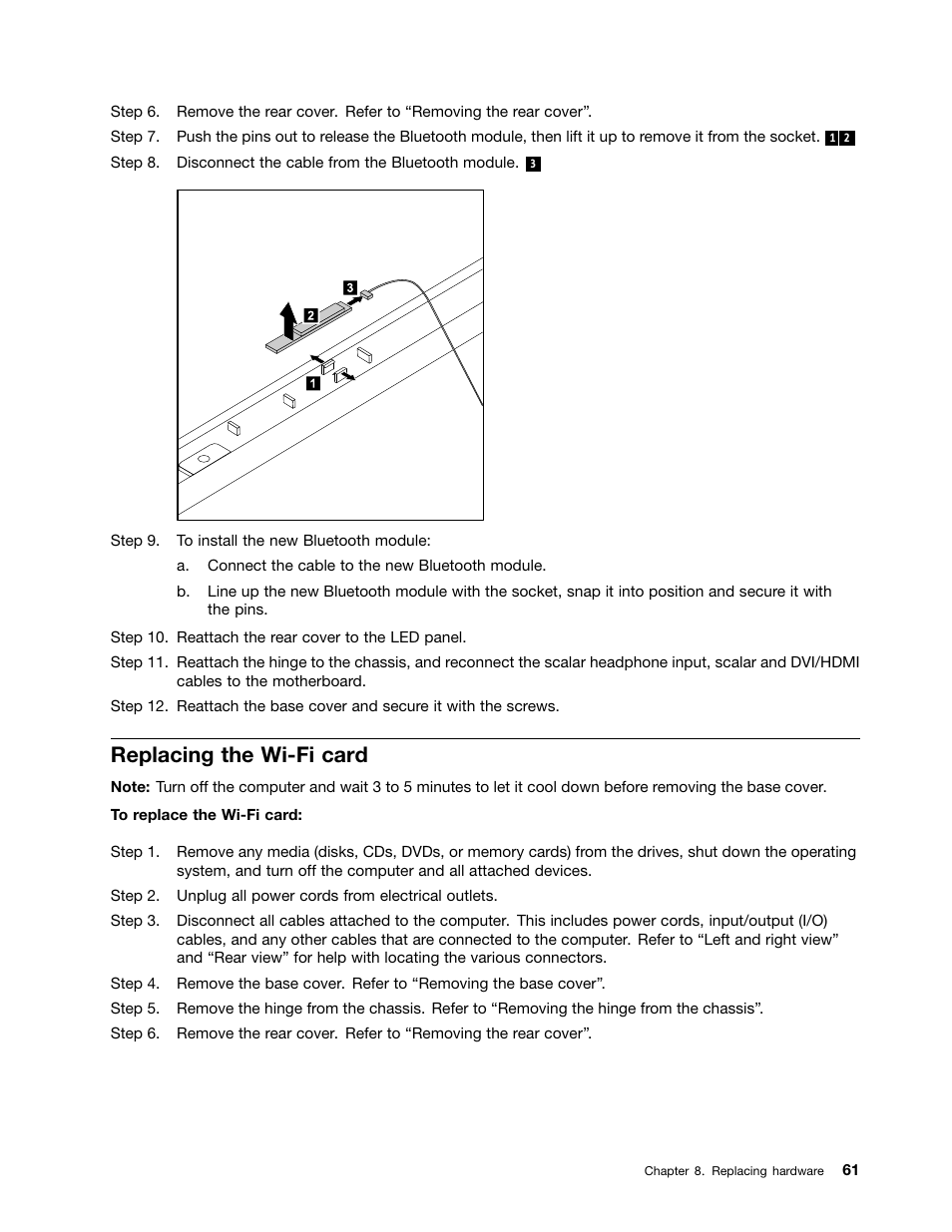 Replacing the wi-fi card | Lenovo IdeaCentre A530 User Manual | Page 67 / 73