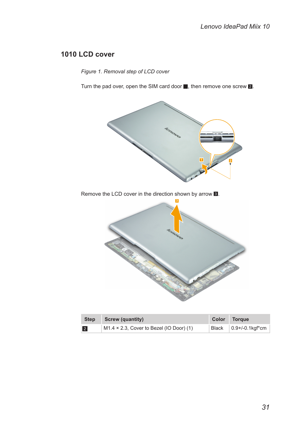 1010 lcd cover, Lenovo ideapad miix 10 | Lenovo Miix 10 Tablet IdeaPad User Manual | Page 35 / 69