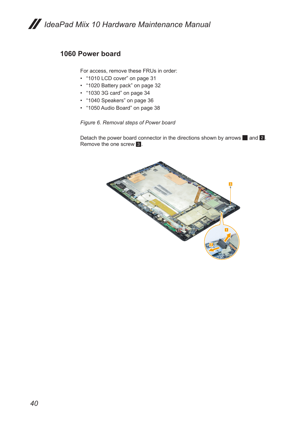 1060 power board, Ideapad miix 10 hardware maintenance manual | Lenovo Miix 10 Tablet IdeaPad User Manual | Page 44 / 69