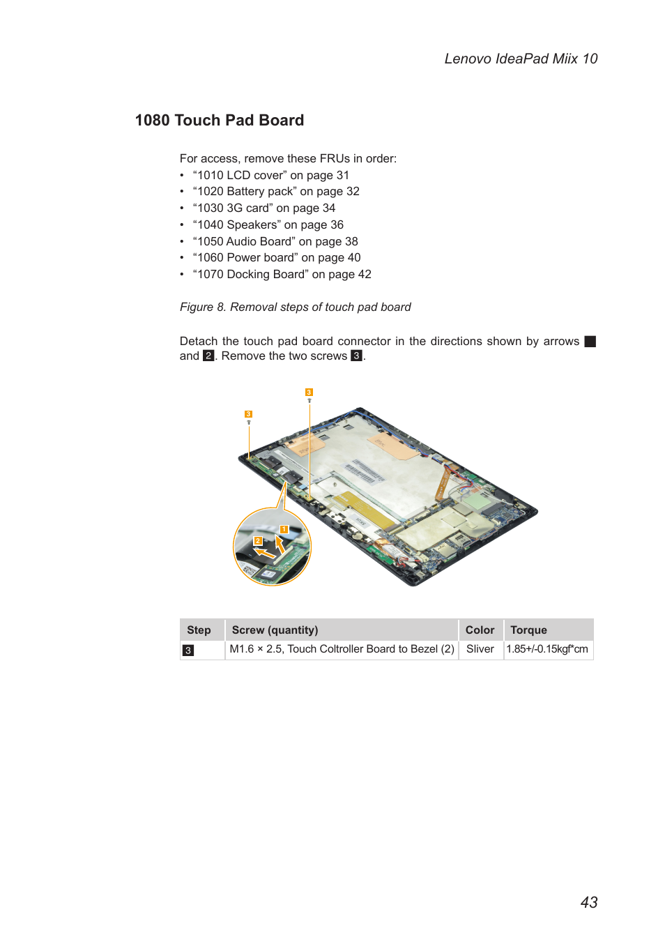 1080 touch pad board, Lenovo ideapad miix 10 | Lenovo Miix 10 Tablet IdeaPad User Manual | Page 47 / 69