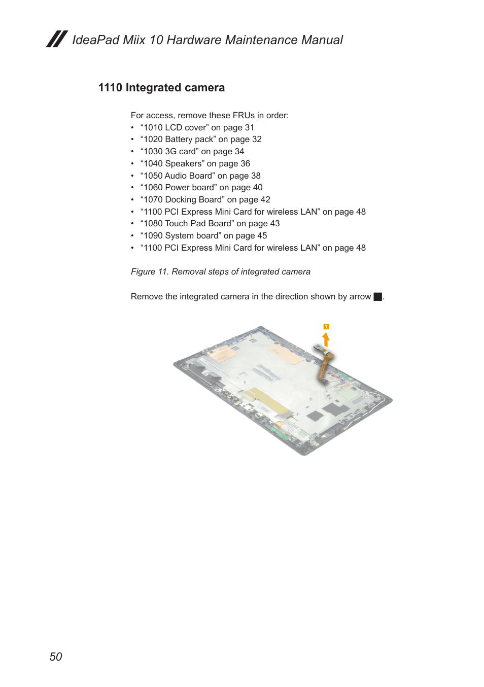 1110 integrated camera, Ideapad miix 10 hardware maintenance manual | Lenovo Miix 10 Tablet IdeaPad User Manual | Page 54 / 69