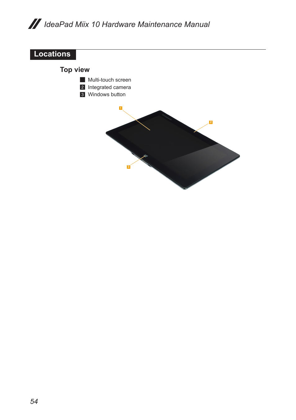 Locations, Top view | Lenovo Miix 10 Tablet IdeaPad User Manual | Page 58 / 69