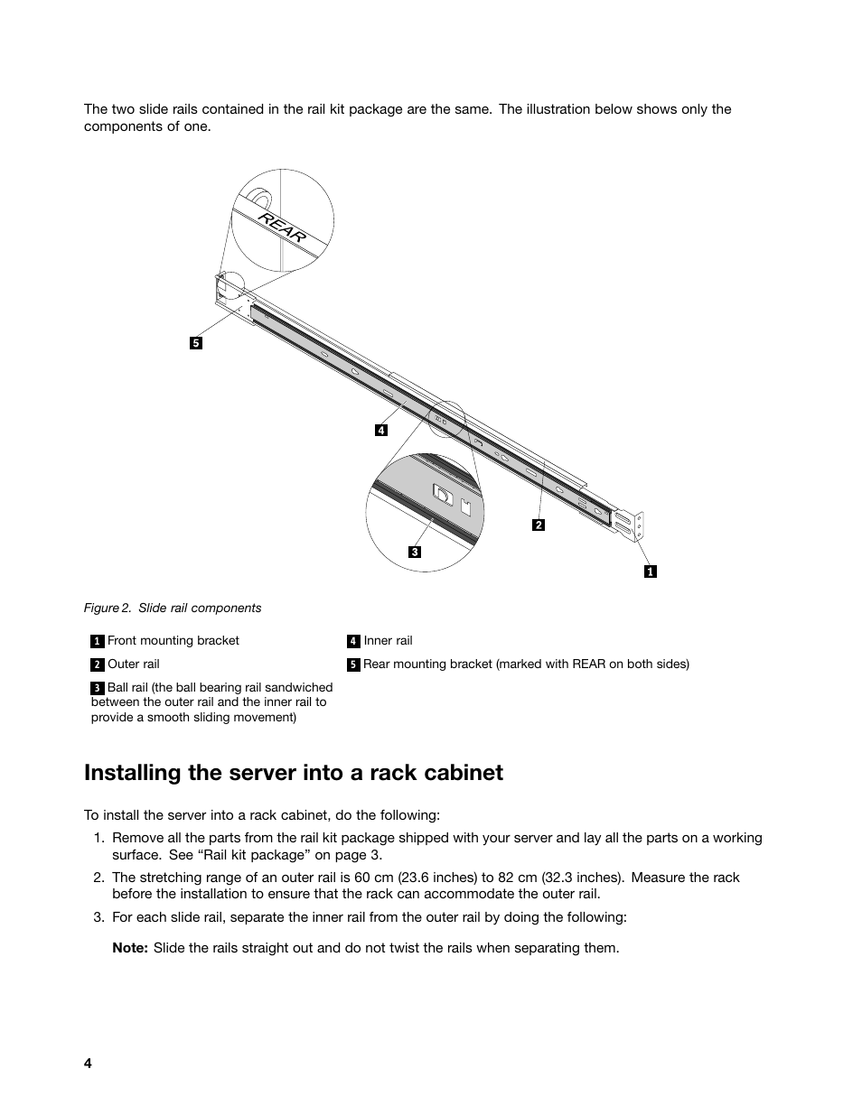 Installing the server into a rack cabinet | Lenovo ThinkServer RD230 User Manual | Page 4 / 16