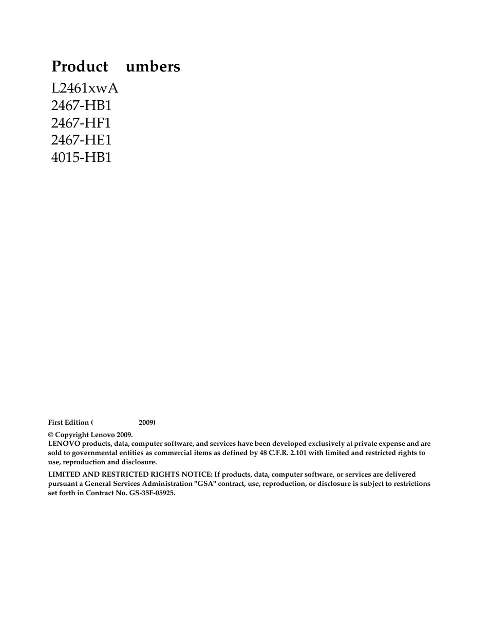 Product numbers | Lenovo L2461x Wide Flat Panel Monitor User Manual | Page 2 / 48