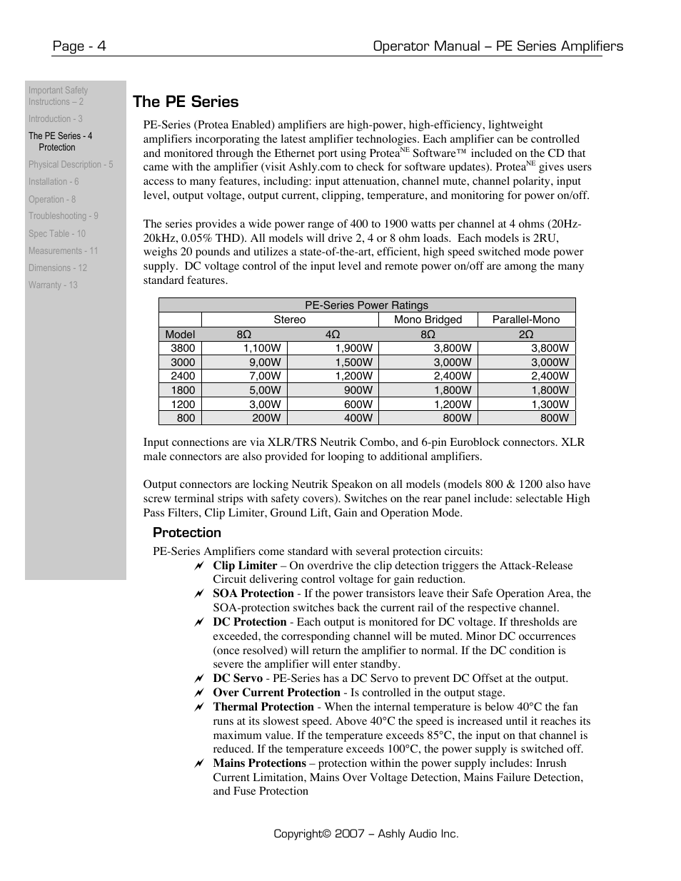 The pe series | Ashly PE-Series User Manual | Page 4 / 13