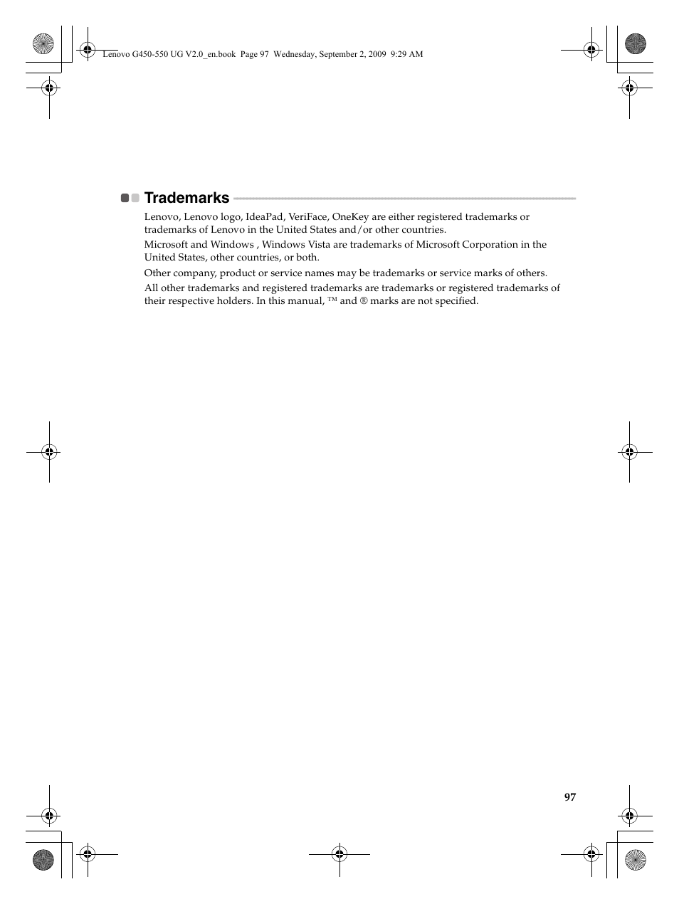 Trademarks | Lenovo G550 Notebook User Manual | Page 105 / 108