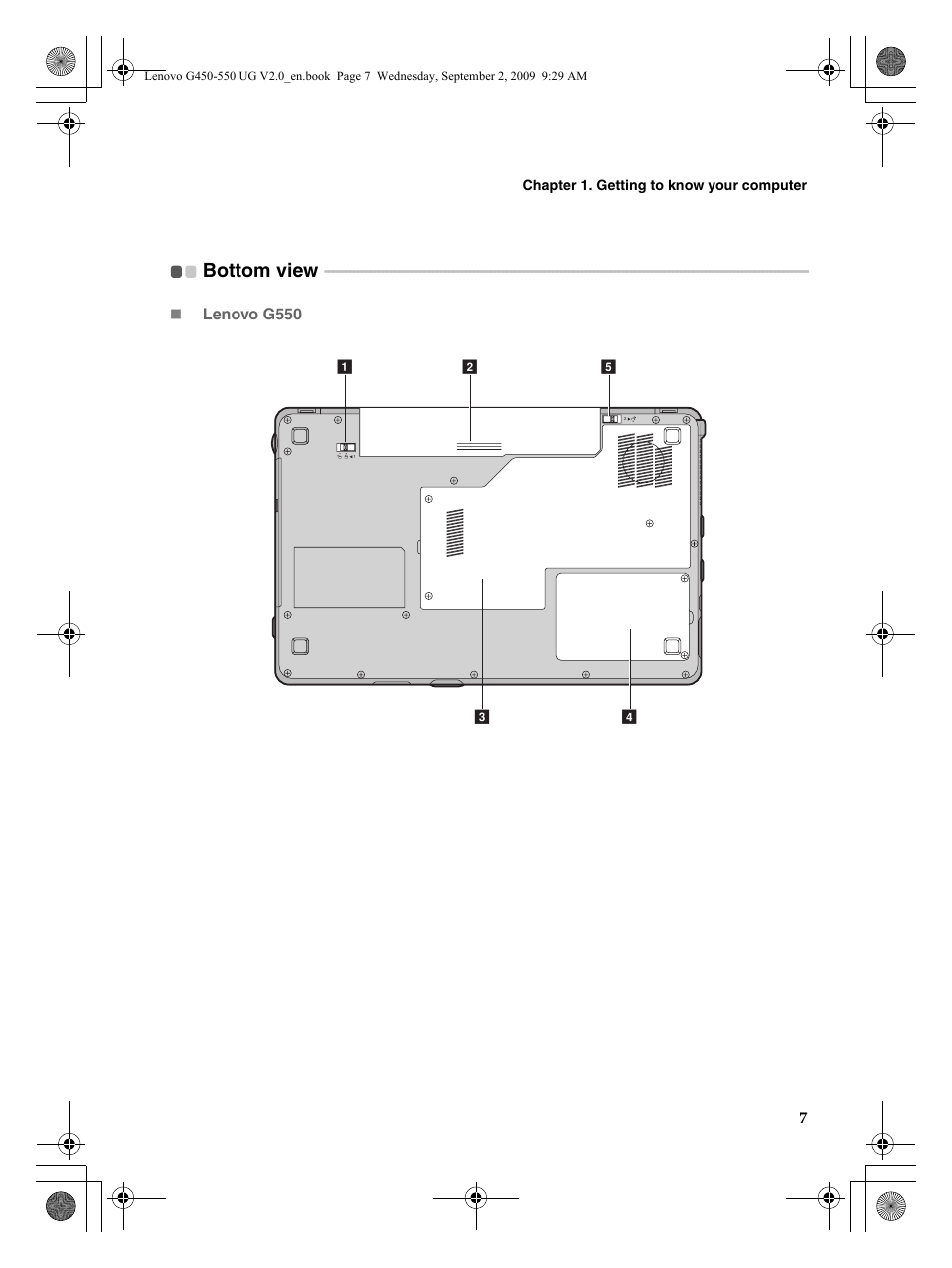Bottom view | Lenovo G550 Notebook User Manual | Page 15 / 108