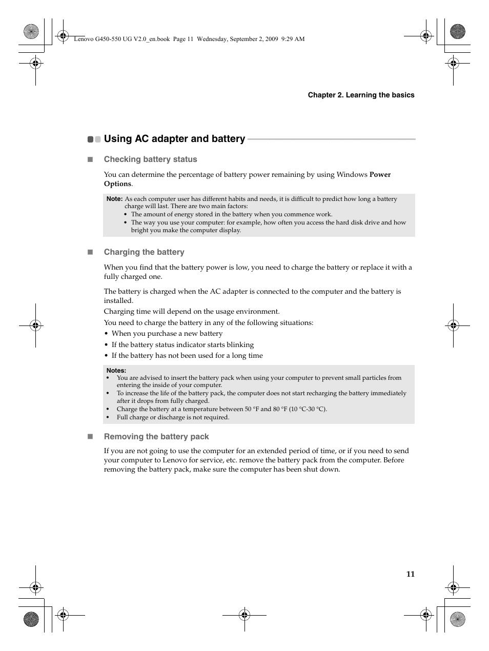 Using ac adapter and battery | Lenovo G550 Notebook User Manual | Page 19 / 108
