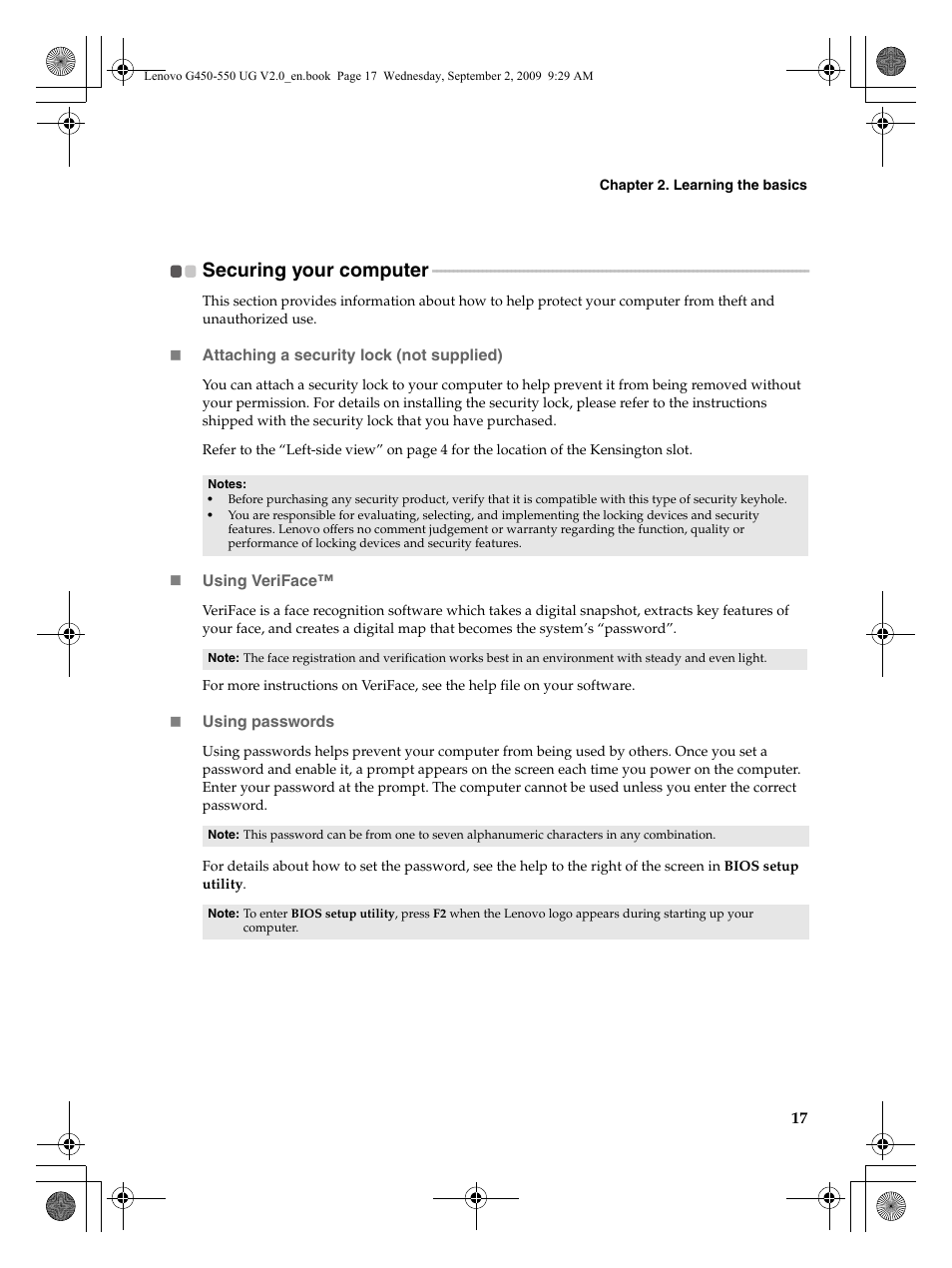 Securing your computer | Lenovo G550 Notebook User Manual | Page 25 / 108