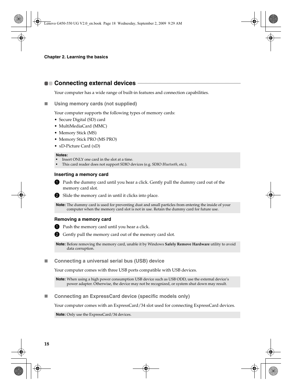 Connecting external devices | Lenovo G550 Notebook User Manual | Page 26 / 108