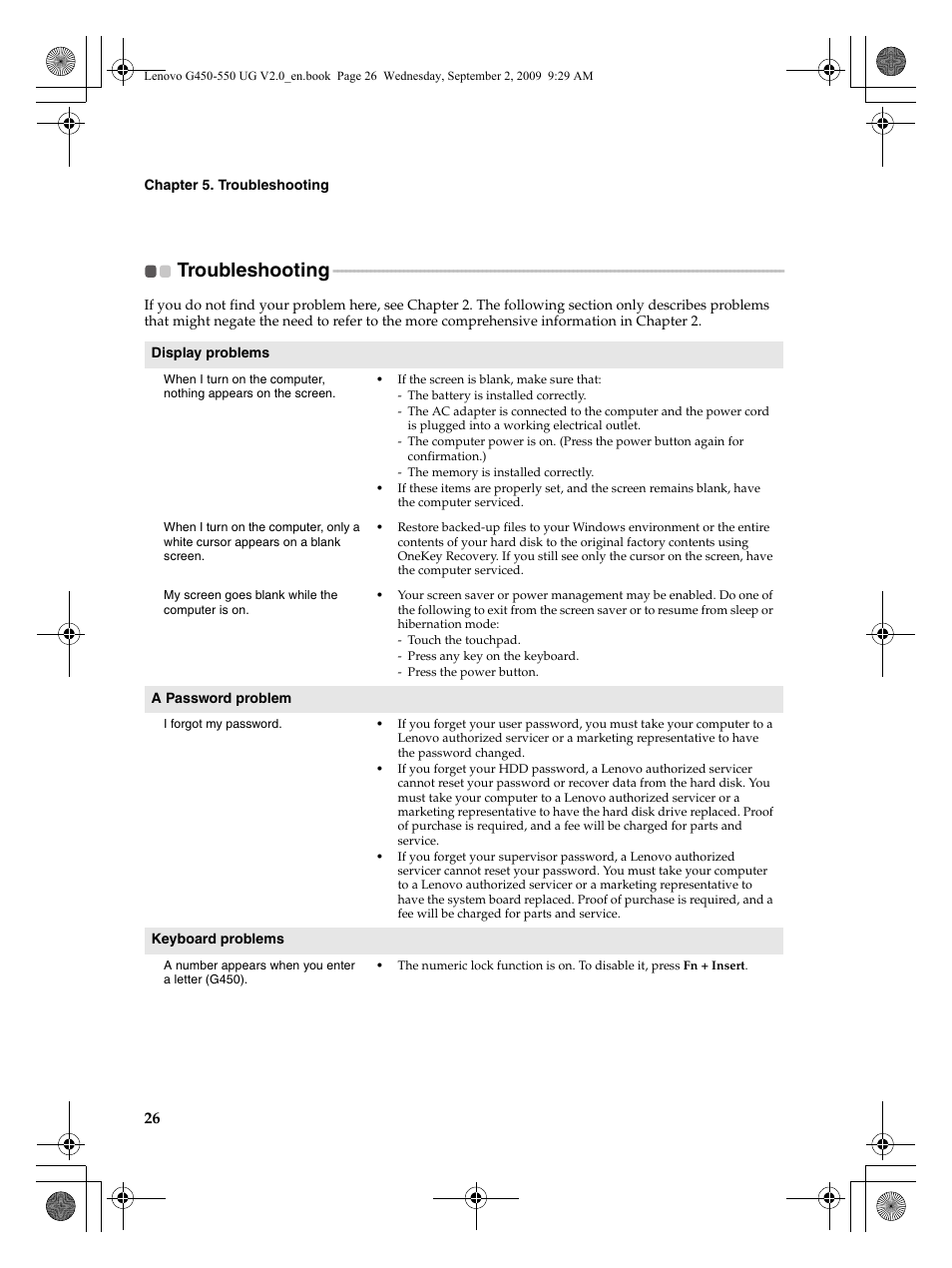 Troubleshooting | Lenovo G550 Notebook User Manual | Page 34 / 108