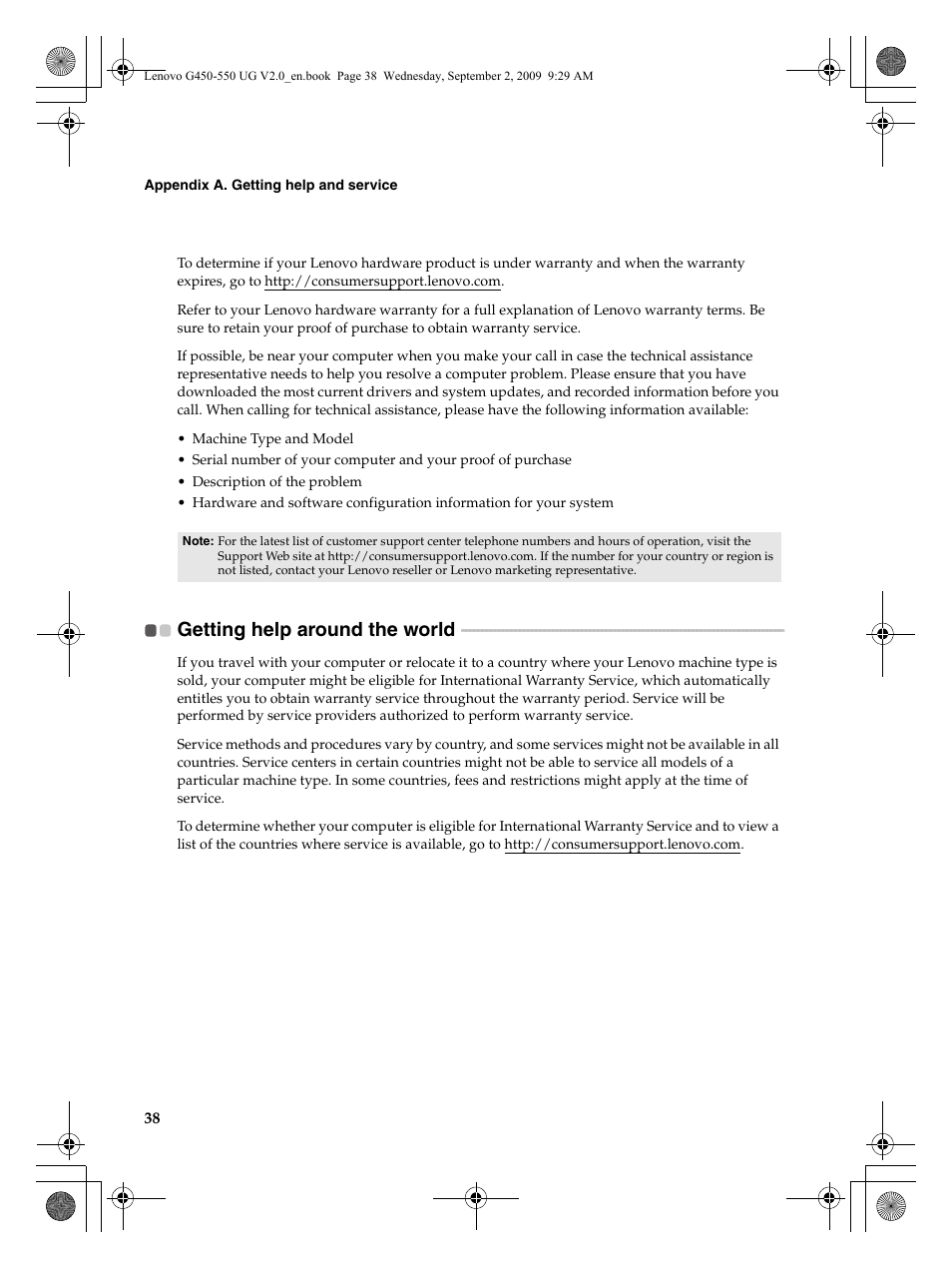 Getting help around the world | Lenovo G550 Notebook User Manual | Page 46 / 108