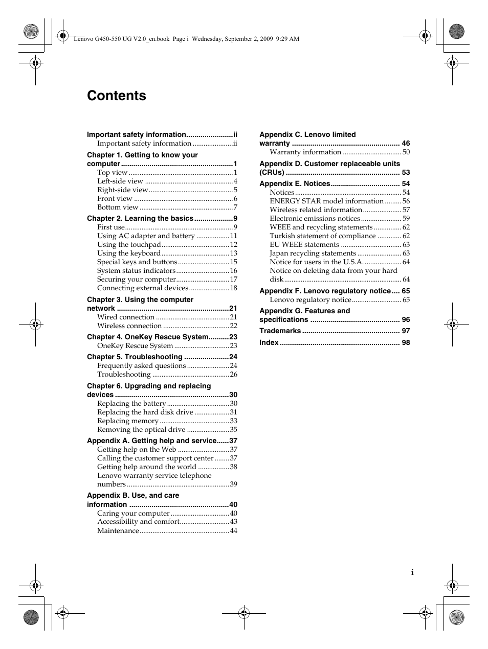 Lenovo G550 Notebook User Manual | Page 5 / 108