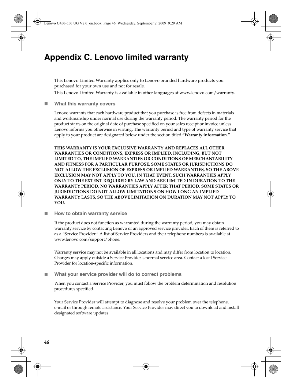 Appendix c. lenovo limited warranty | Lenovo G550 Notebook User Manual | Page 54 / 108