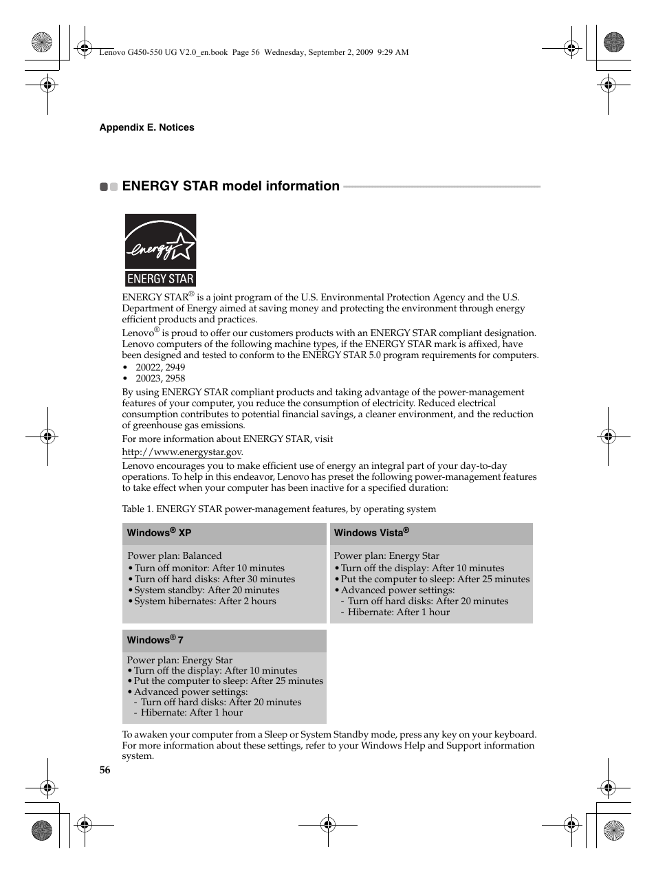 Energy star model information | Lenovo G550 Notebook User Manual | Page 64 / 108