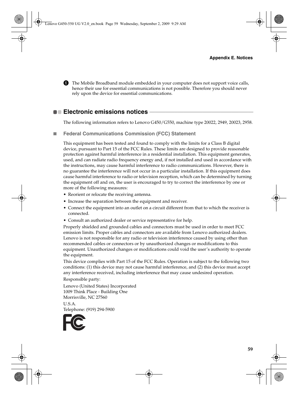 Electronic emissions notices | Lenovo G550 Notebook User Manual | Page 67 / 108