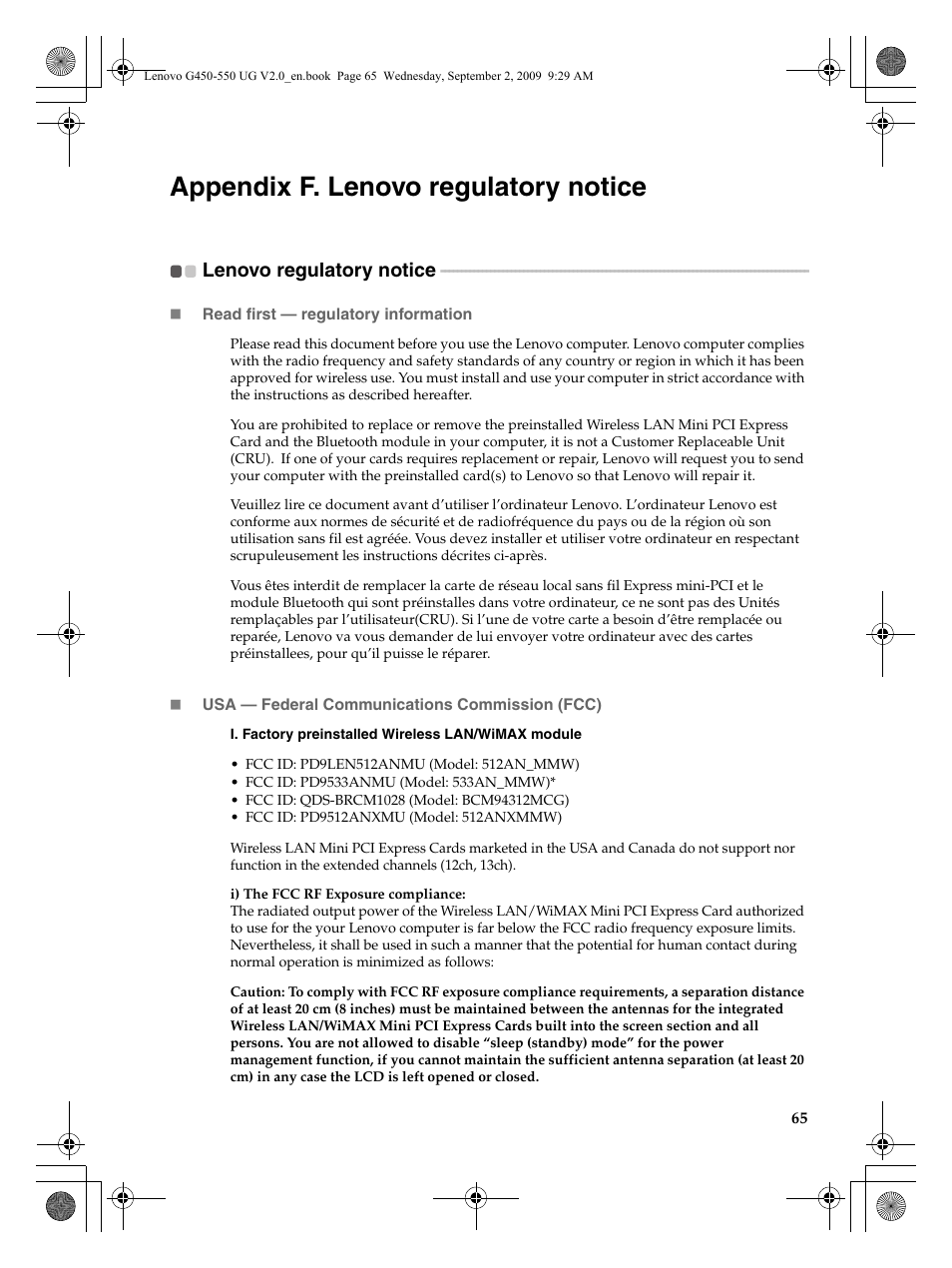 Appendix f. lenovo regulatory notice | Lenovo G550 Notebook User Manual | Page 73 / 108