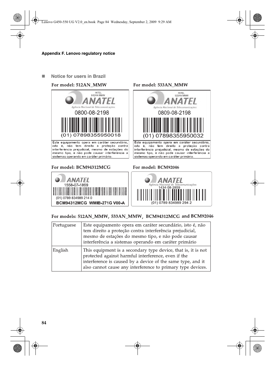 Lenovo G550 Notebook User Manual | Page 92 / 108