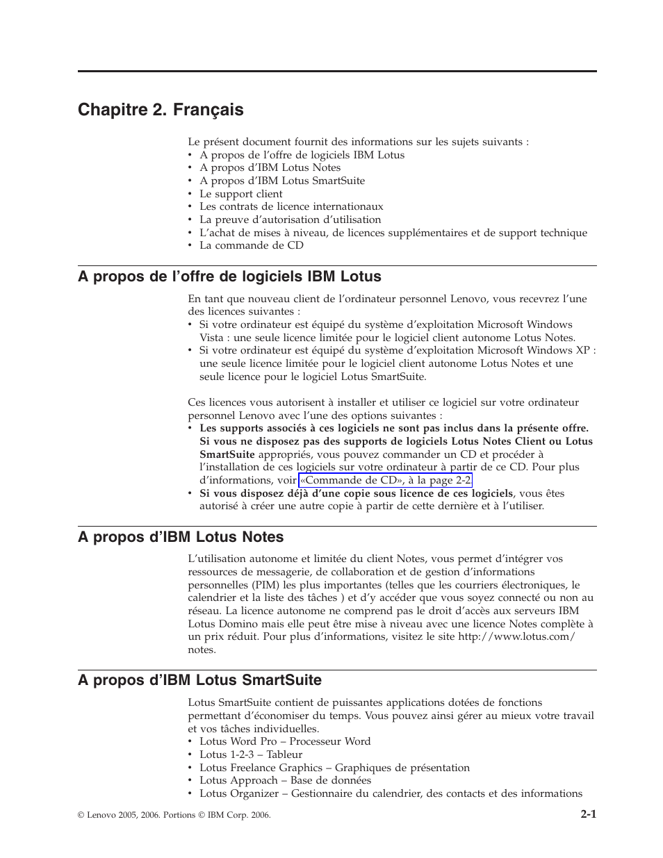 Chapitre 2. français, Chapitre, Français | Propos, L’offre, Logiciels, Lotus, D’ibm, Smartsuite | Lenovo 3000 S205 Desktop User Manual | Page 10 / 100