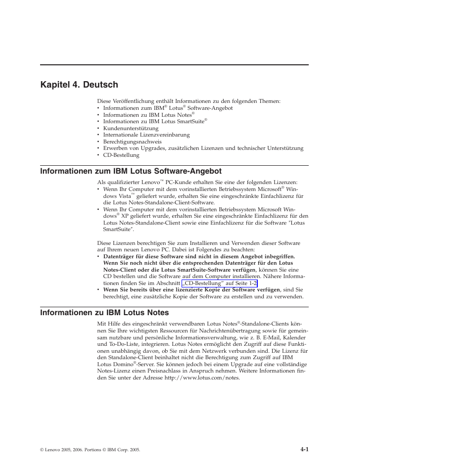 Kapitel 4. deutsch, Kapitel, Deutsch | Informationen, Lotus, Software-angebot | Lenovo 3000 S205 Desktop User Manual | Page 16 / 100