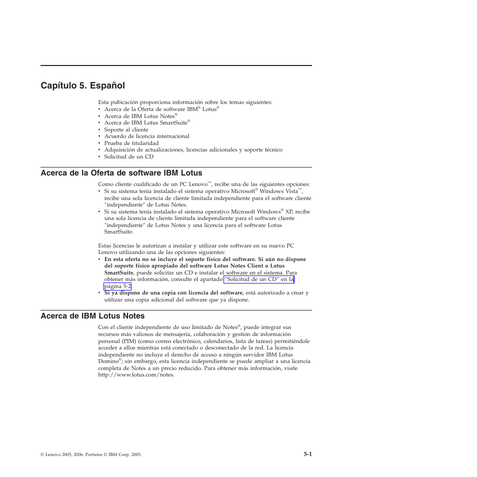 Capítulo 5. español, Capítulo, Español | Acerca, Oferta, Software, Lotus | Lenovo 3000 S205 Desktop User Manual | Page 19 / 100