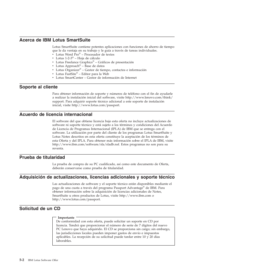 Solicitud, Acerca, Lotus | Smartsuite, Soporte, Cliente, Acuerdo, Licencia, Internacional, Prueba | Lenovo 3000 S205 Desktop User Manual | Page 20 / 100
