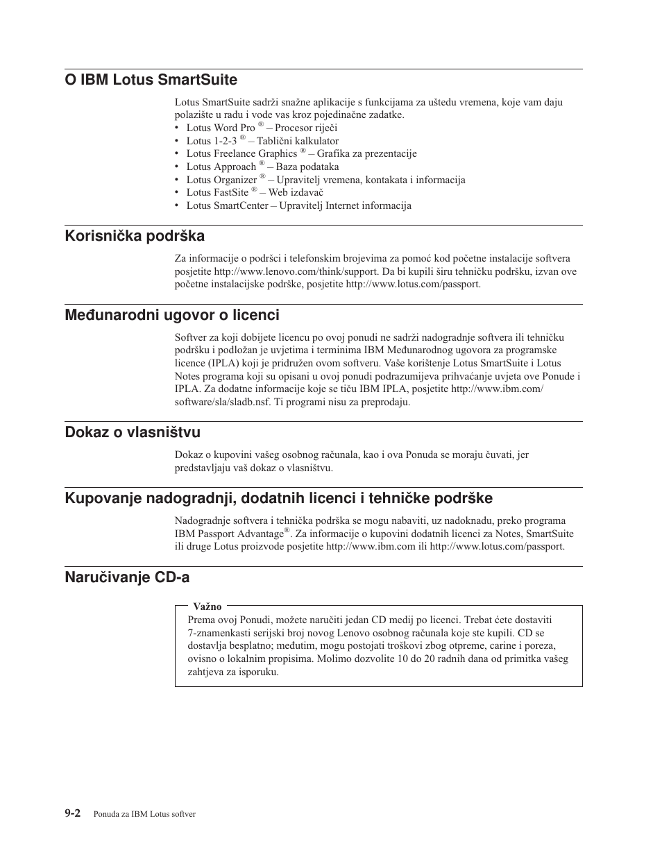 Naručivanje, Cd-a, Stranici | Lotus, Smartsuite, Korisnička, Podrška, Me unarodni, Ugovor, Licenci | Lenovo 3000 S205 Desktop User Manual | Page 33 / 100