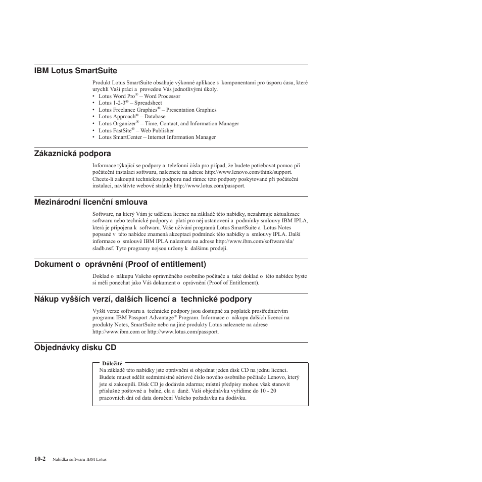 Objednávky, Disku, Stránce | Lotus, Smartsuite, Zákaznická, Podpora, Mezinárodní, Licenční, Smlouva | Lenovo 3000 S205 Desktop User Manual | Page 36 / 100