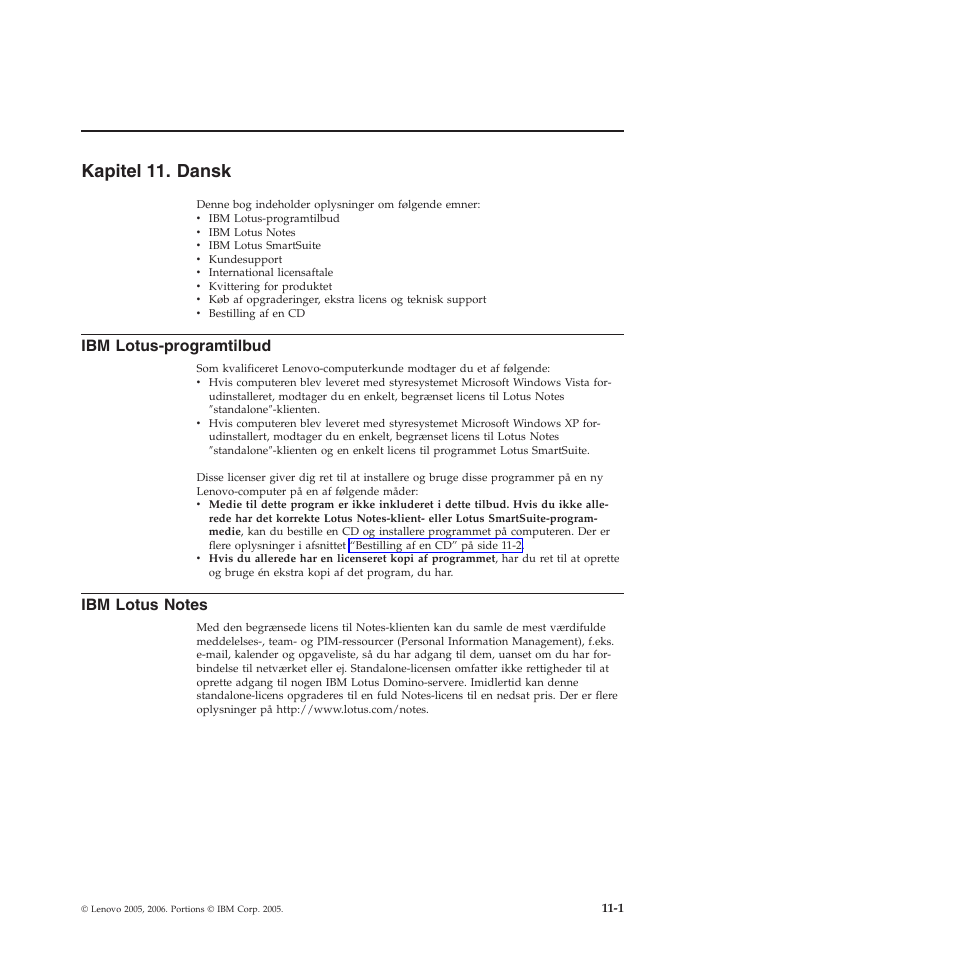 Kapitel 11. dansk, Kapitel, Dansk | Lotus-programtilbud, Lotus | Lenovo 3000 S205 Desktop User Manual | Page 38 / 100