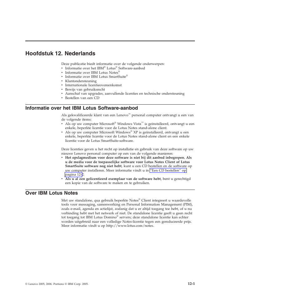 Hoofdstuk 12. nederlands, Hoofdstuk, Nederlands | Informatie, Over, Lotus, Software-aanbod | Lenovo 3000 S205 Desktop User Manual | Page 41 / 100