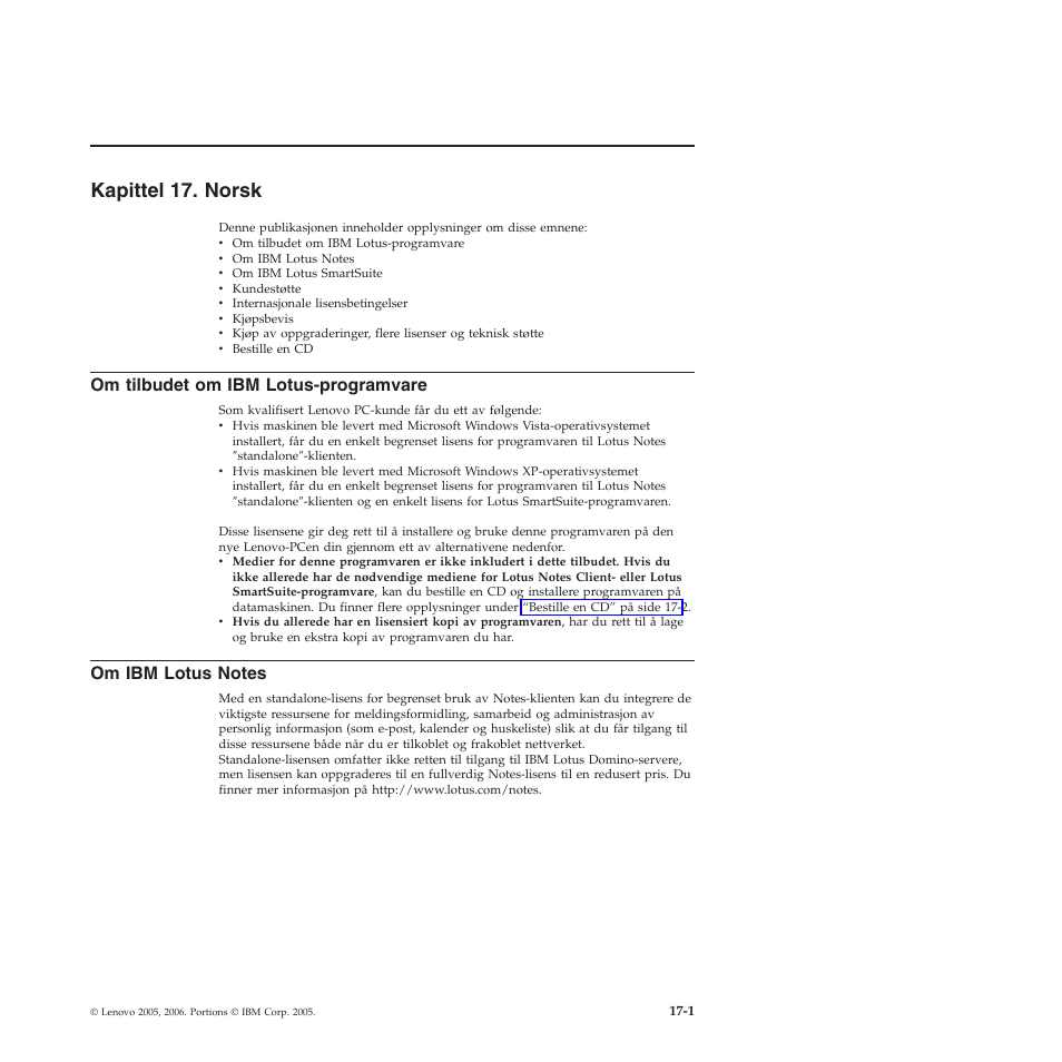 Kapittel 17. norsk, Kapittel, Norsk | Tilbudet, Lotus-programvare, Lotus | Lenovo 3000 S205 Desktop User Manual | Page 57 / 100