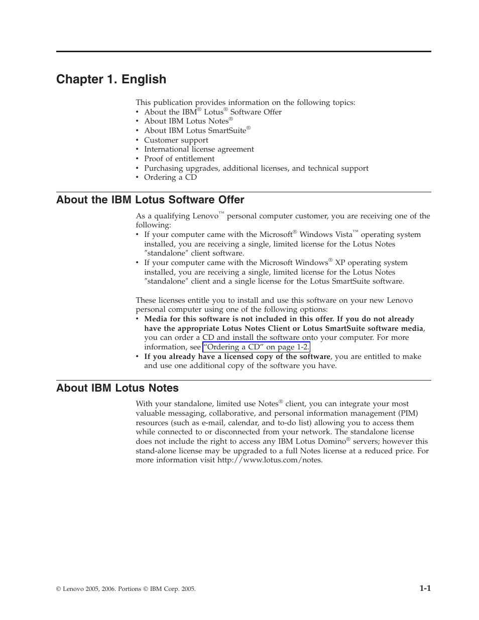 Chapter 1. english, About the ibm lotus software offer, About ibm lotus notes | Chapter, English, About, Lotus, Software, Offer | Lenovo 3000 S205 Desktop User Manual | Page 7 / 100