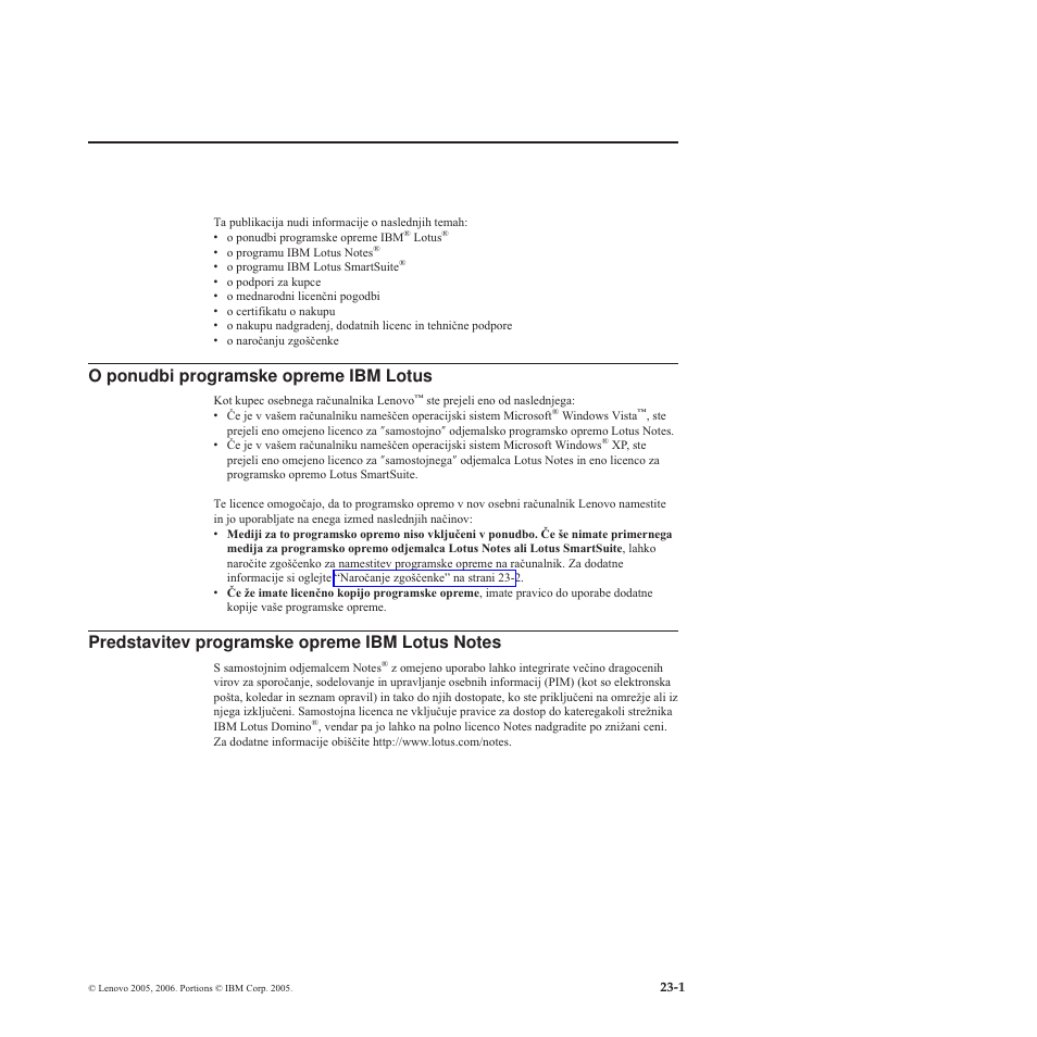 Poglavje 23. slovenšcina, Ponudbi, Programske | Opreme, Lotus, Predstavitev | Lenovo 3000 S205 Desktop User Manual | Page 76 / 100