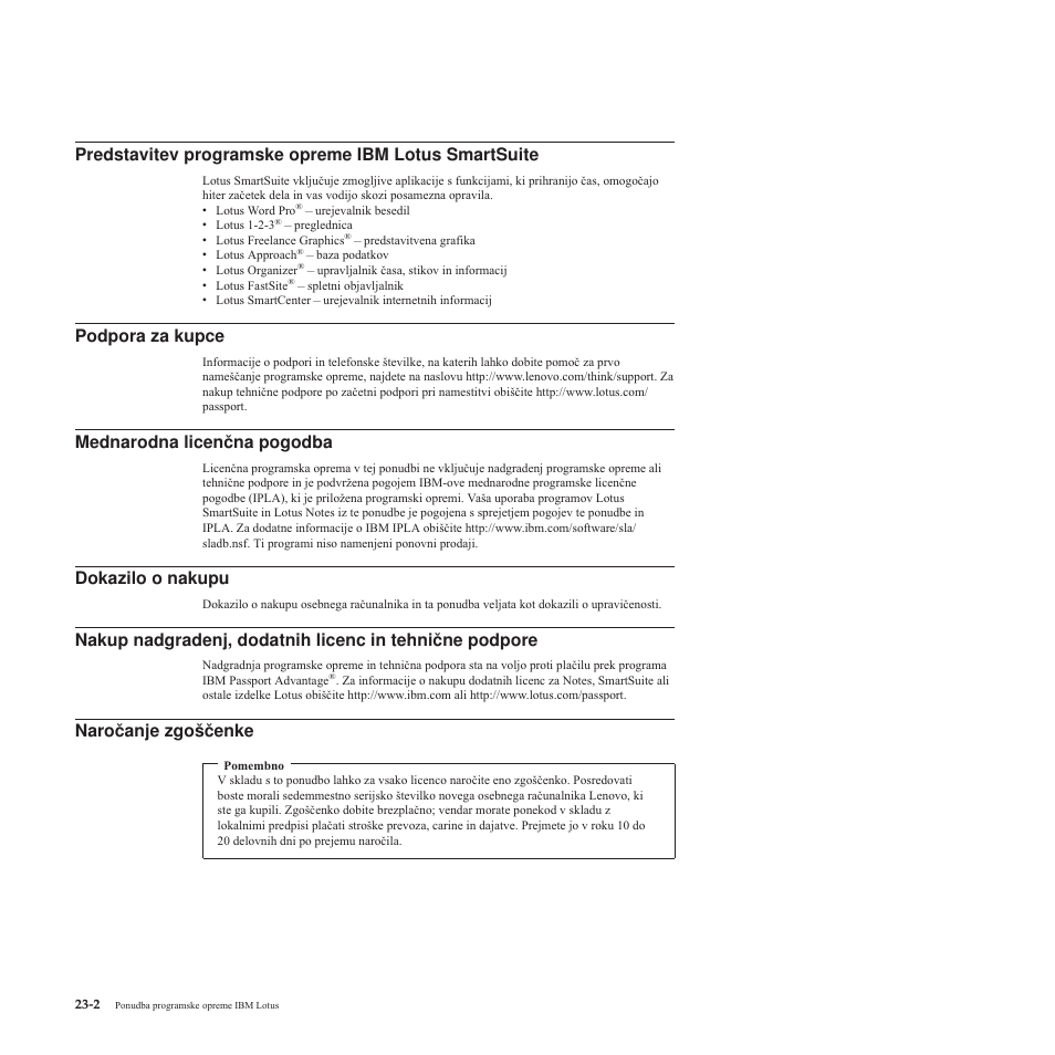 Naročanje, Zgoščenke, Strani | Predstavitev, Programske, Opreme, Lotus, Smartsuite, Podpora, Kupce | Lenovo 3000 S205 Desktop User Manual | Page 77 / 100