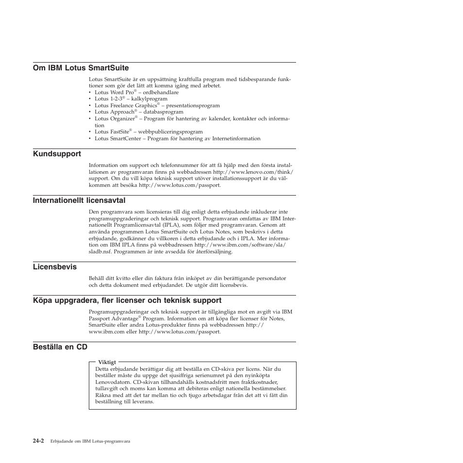 Beställa, Sidan, Lotus | Smartsuite, Kundsupport, Internationellt, Licensavtal, Licensbevis, Köpa, Uppgradera | Lenovo 3000 S205 Desktop User Manual | Page 80 / 100