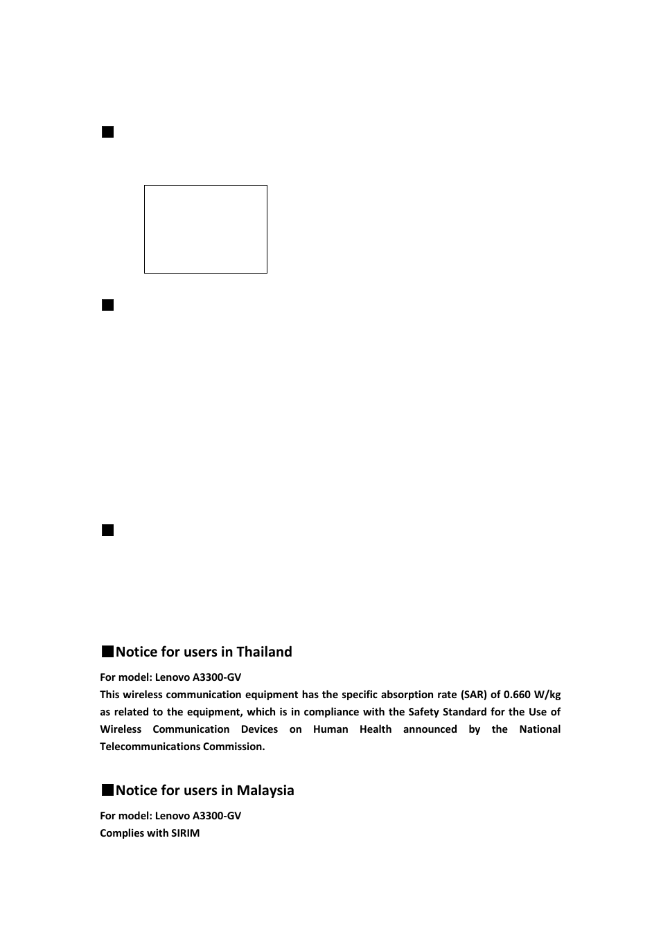 Lenovo a3300-gv regulatory notice, Notice for users in the uae, Notice for users in chile (nota para uso en chile) | Notice for users in thailand, Notice for users in malaysia | Lenovo A7 30 Tablet User Manual | Page 2 / 4