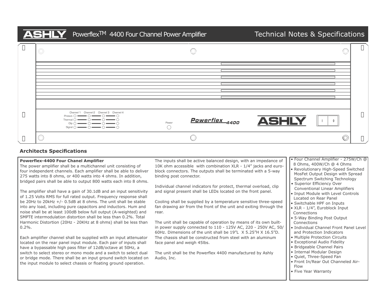 Ashly 4400 User Manual | 2 pages