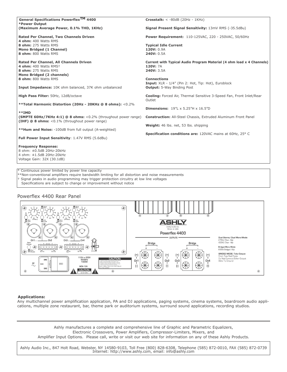 Powerflex 4400 rear panel | Ashly 4400 User Manual | Page 2 / 2