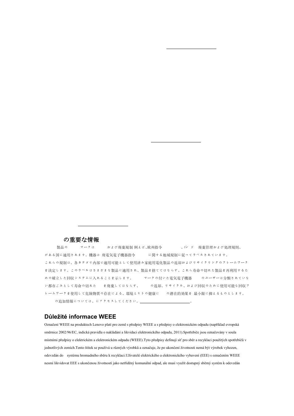 Información importante sobre weee, Importanti informazioni raee, Weee の重要な情報 | Důležité informace weee | Lenovo LI2342 Wide LCD Monitor User Manual | Page 12 / 17