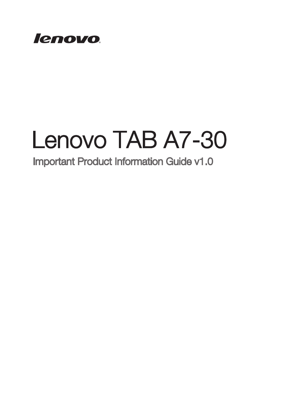 Lenovo A7 30 Tablet User Manual | 23 pages