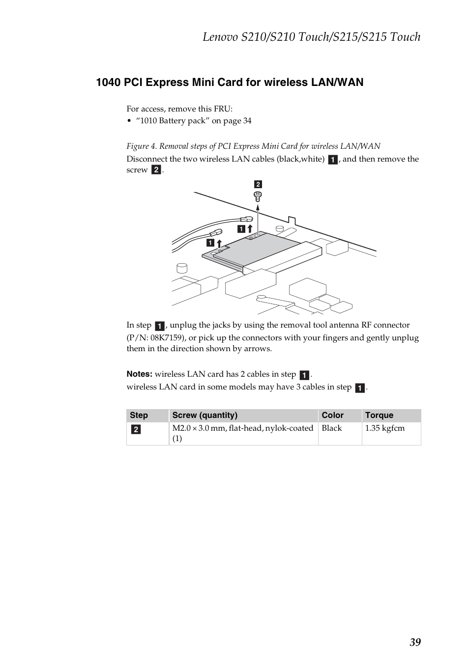 1040 pci express mini card for wireless lan/wan | Lenovo IdeaPad S210 Touch Notebook User Manual | Page 43 / 90