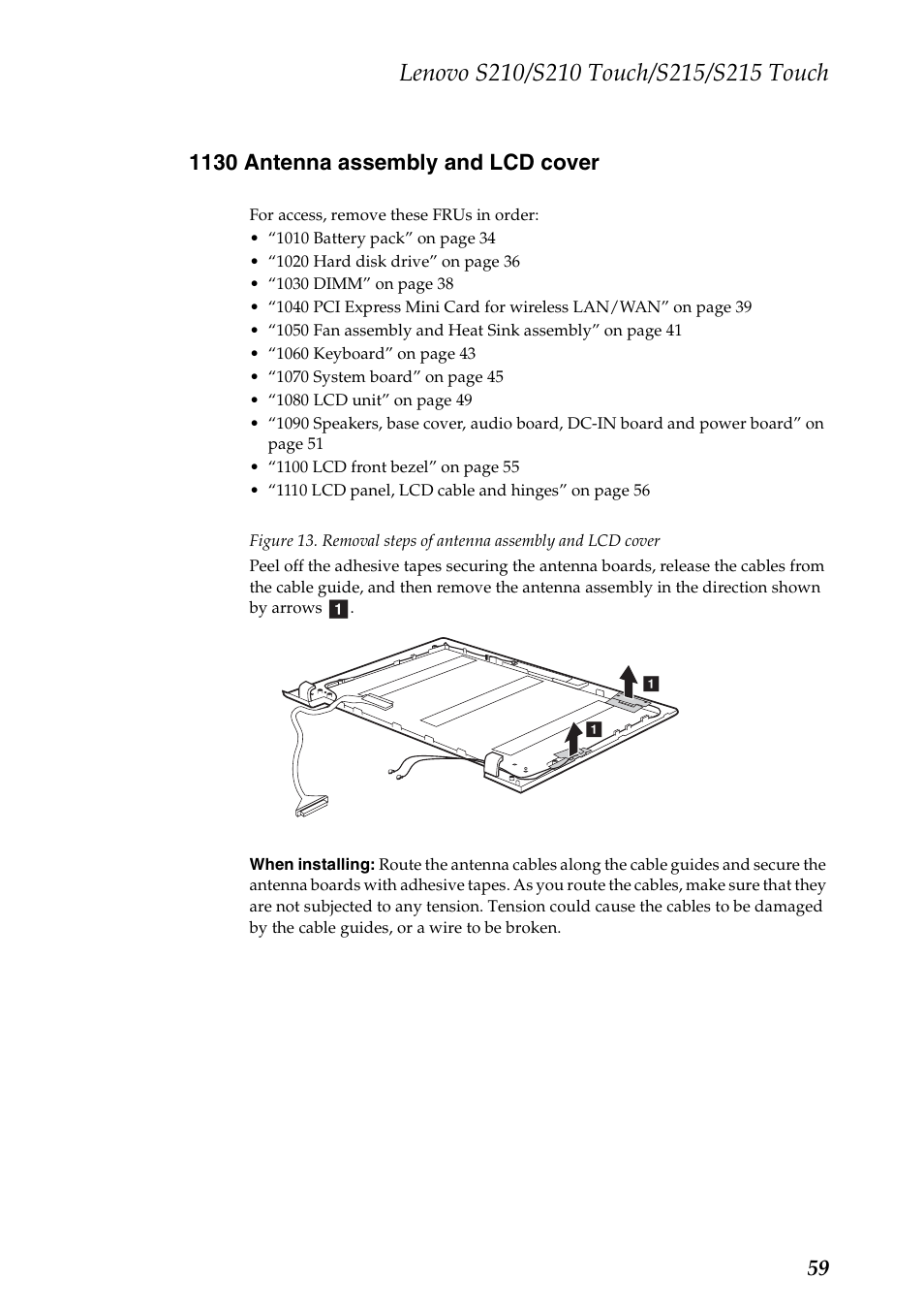 1130 antenna assembly and lcd cover | Lenovo IdeaPad S210 Touch Notebook User Manual | Page 63 / 90