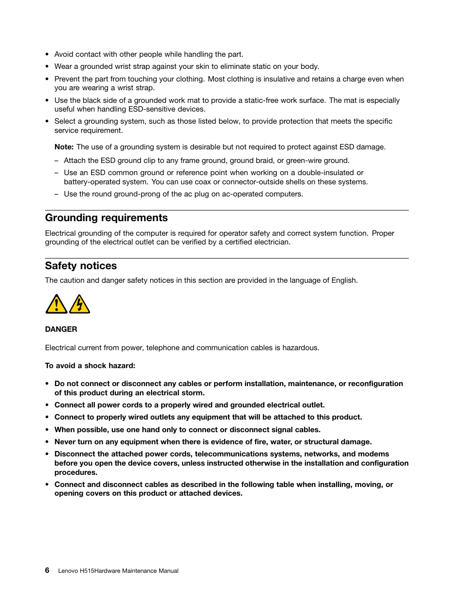 Grounding requirements, Safety notices | Lenovo H515 Desktop User Manual | Page 12 / 61