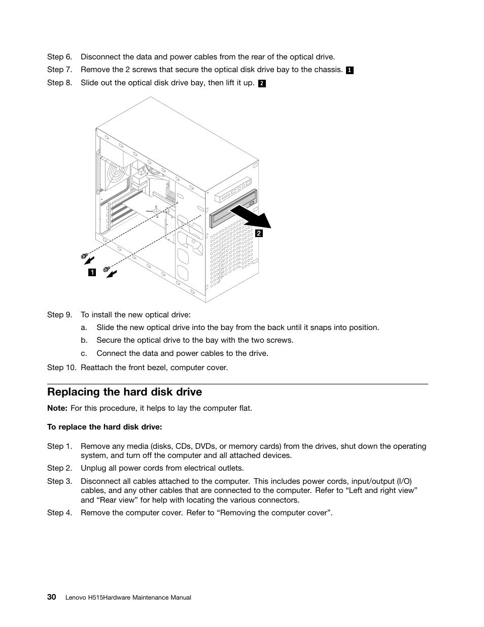 Replacing the hard disk drive | Lenovo H515 Desktop User Manual | Page 36 / 61