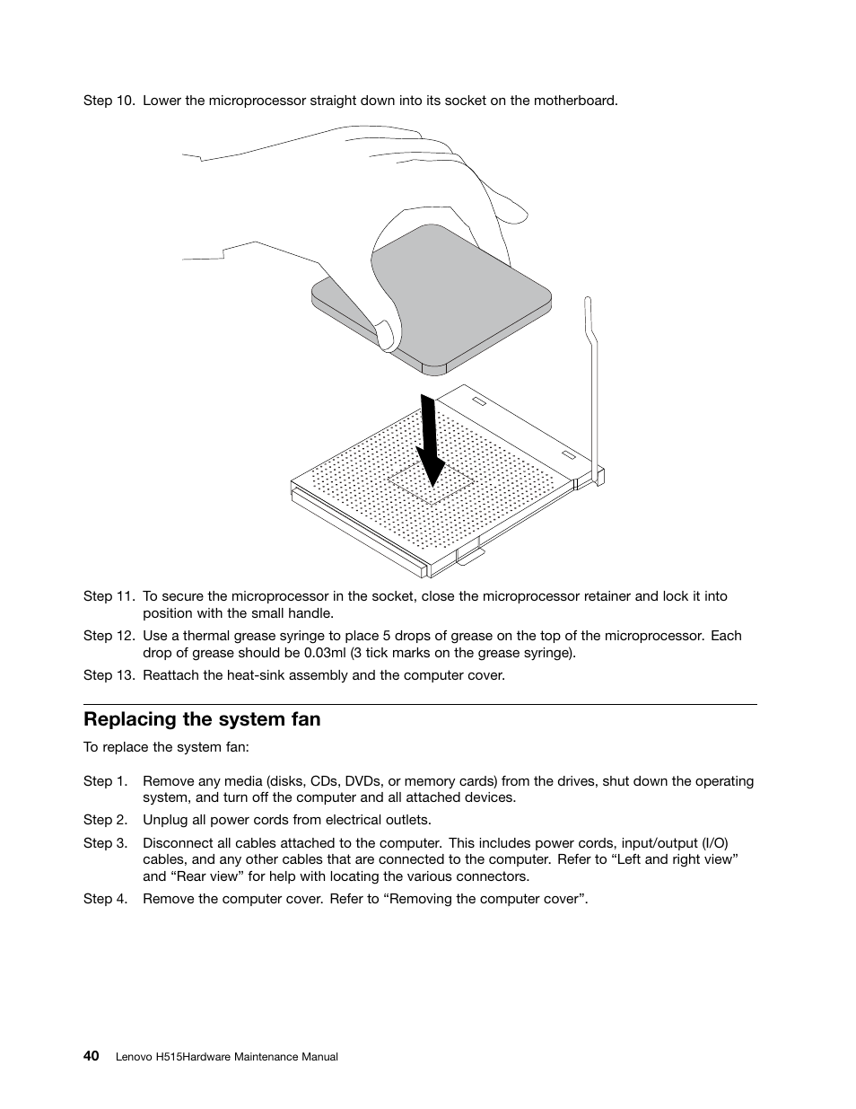 Replacing the system fan | Lenovo H515 Desktop User Manual | Page 46 / 61