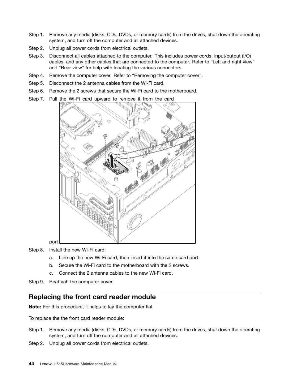 Replacing the front card reader module | Lenovo H515 Desktop User Manual | Page 50 / 61