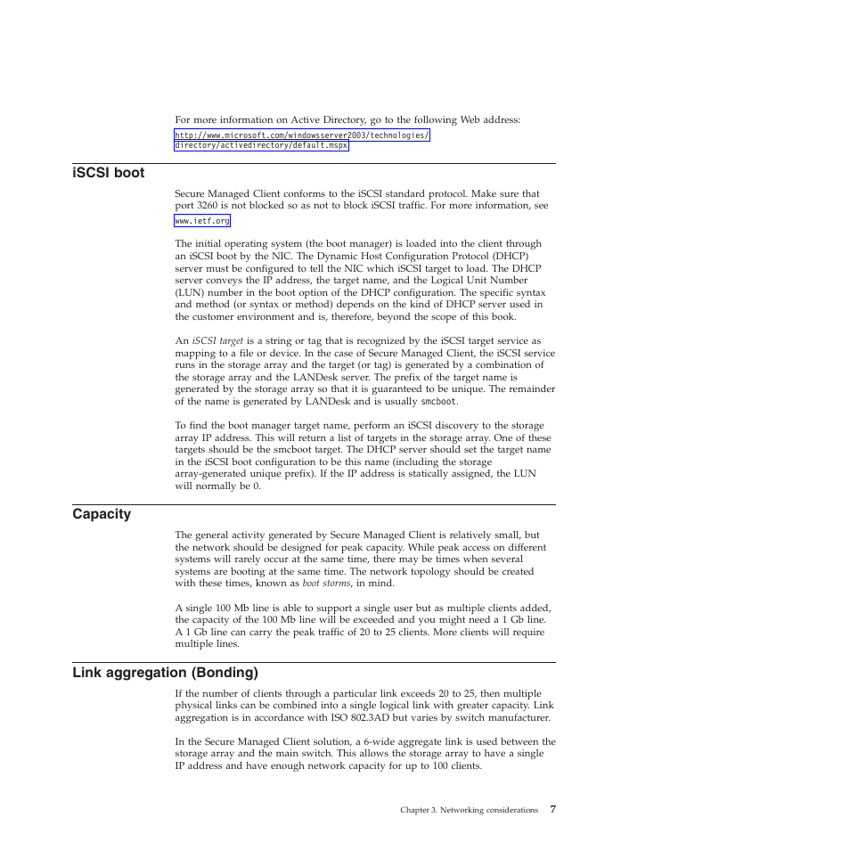 Iscsi boot, Capacity, Link aggregation (bonding) | Lenovo Secure Managed Client User Manual | Page 15 / 72