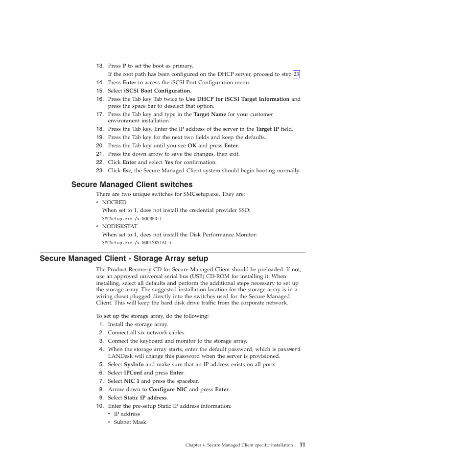 Secure managed client switches, Secure managed client - storage array setup | Lenovo Secure Managed Client User Manual | Page 19 / 72