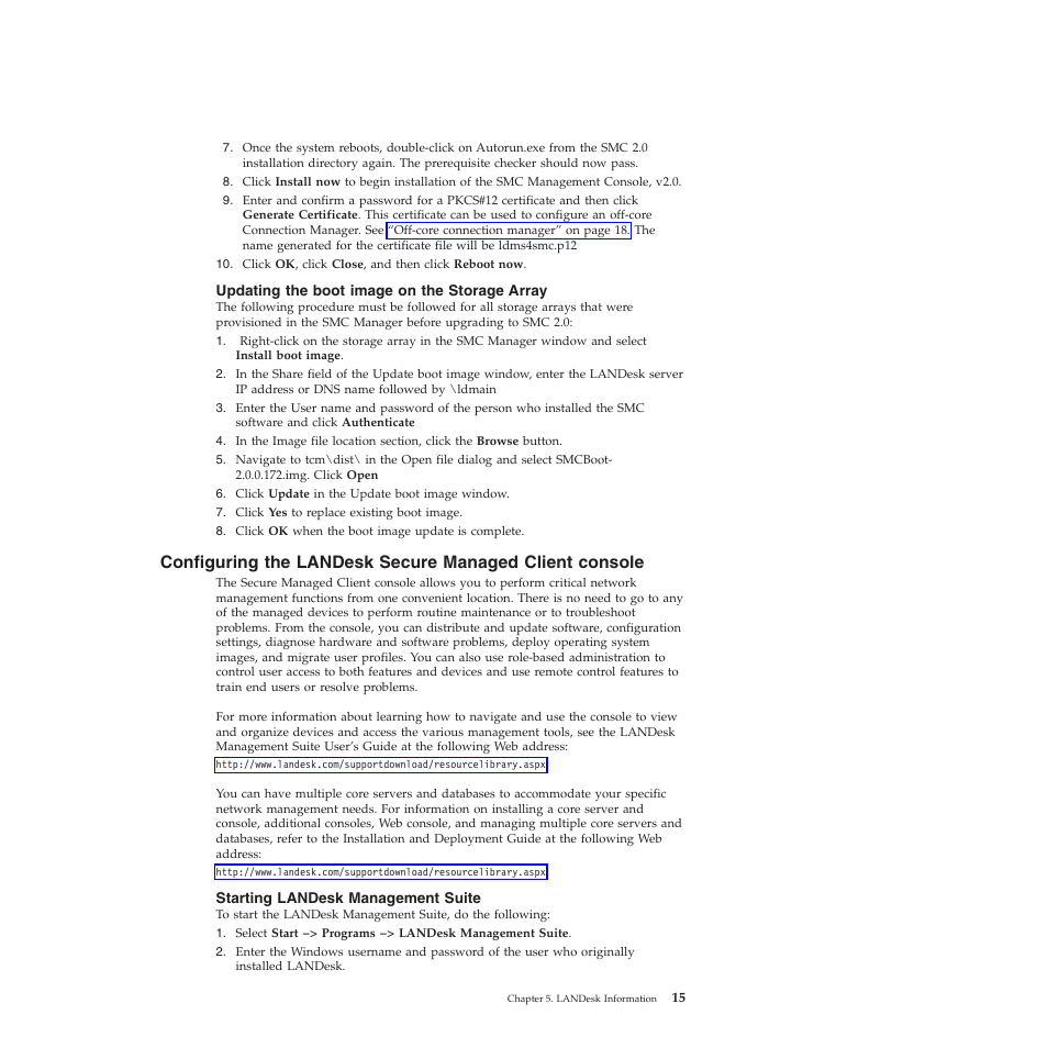 Updating the boot image on the storage array, Starting landesk management suite | Lenovo Secure Managed Client User Manual | Page 23 / 72